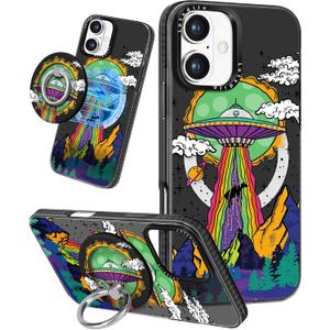 Lotadilo Case for iPhone 16 Case Compatible with Magsafe Ring Holder Stand - for Women UFO Alien Design TPU Phone Cover for Girls Girly Funny Fashion