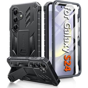FNTCASE for Samsung Galaxy S24 Case: Military Shockproof Protective Phone Cover with Kickstand, Full-Body Drop Proof Protection Heavy Duty Durable Rugged Cases for S24 5G Black