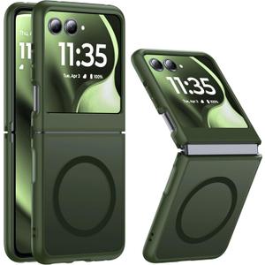 NO.1 Magnetic for Motorola Razr 2025/2024 Case with MagSafe[Military Shockproof][Translucent Matte][Anti-Fingerprint] Soft Silicone Bumper for Moto Razr 2025/2024 Case Slim,Green