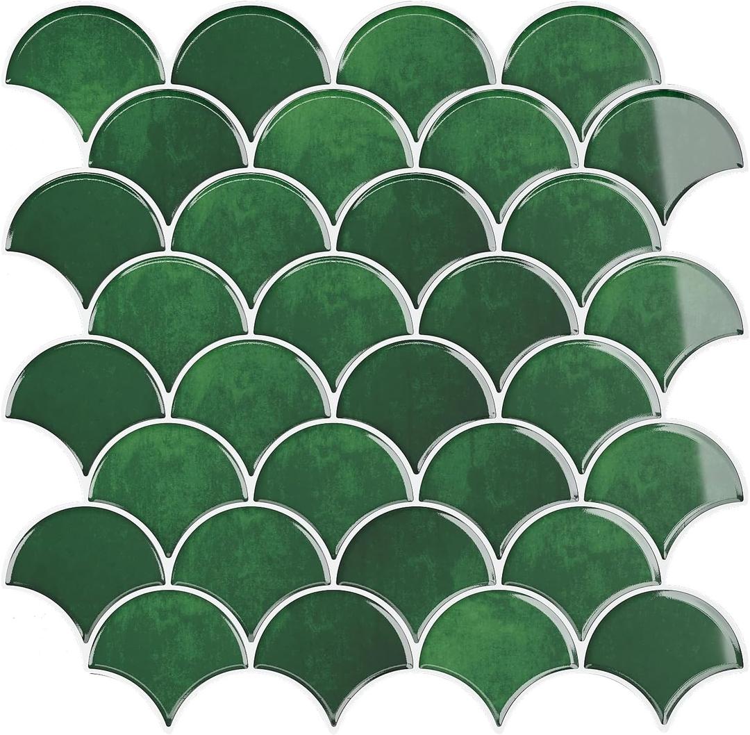 VEELIKE Emerald Green Peel and Stick Tile 12''x12'' 6 Sheets Fish Scale Peel and Stick Backsplash for Kitchen Wall Tiles Self Adhesive Waterproof Back Splash Stick on Tiles for Kitchen Bathroom Renter