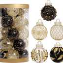 25PCS Christmas Ornaments Set, 2.36"/6CM Clear Plastic Shatterproof Christmas Ball Hanging Ornaments for Xmas Tree Decorations, for Indoor Home Party Holiday Decor - Black/Gold.
