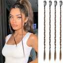 Flufymooz 4PC Braid in Hair Extension 14 Inch Clip in Braid Extensions for Women Synthetic Hairpieces for Daily Use Party Styling (Deep Brown with Dirty Blonde)