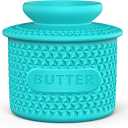 Silicone Butter Crock with Lid, French Butter Dish for Fresh Spreadable Butter, Butter Keeper to Leave On Counter, Butter Container Holder with Water Line for Kitchen and Home Decor-6oz/Lake Blue