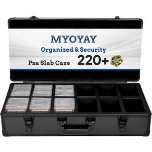 MYOYAY 6 Row 220+ Graded Card Storage Box, Psa Slab Case For Graded Cards Sports Trading Card Storage Box Craded Slab Carrying Case Fits PSA BGS FGS & SGC, 8 Dividers