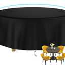 Round Patio Table Cover Waterproof, 50" Diax27.5" H Heavy Duty Oxford Fabric Outdoor Patio Furniture Cover Patio Table Chair Set Covers for Garden Round Table Dining Set, Black