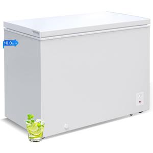 Large Chest Freezer, 10 Cu.Ft Commercial Deep Freezer with 8 Level Adjustable Temperature(-11.2°F to 10.4°F), Energy Saving Freezer with Removable Basket, Universal Wheels, White