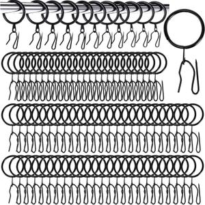 100 Pieces Metal Drapery Curtain Rings, 1.18 Inch Internal Diameter Curtain Hanging Rings with 100 Pin Hooks, Eyelets, Great for Window Door Shower Bathroom