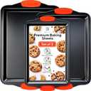 Premium Non-Stick Baking Sheets Set of 3 - Deluxe BPA Free, Easy to Clean Racks w/Silicone Handles - Bakeware Pans for Cooking Baking Roasting - Lets You Bake The Perfect Cookie or Pastry Every Time