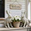 DiliComing Grey Resin Rabbit Garden Statue - 12 Inch Large Garden Statues for Home Yard Decor Garden Statues for Outside Balcony Bunny Decor for Garden Gifts