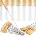 Minatee 16 Inch Kabob Skewer with Wood Handle for BBQ Camping Cookware Campfire Grill Cooking, Stainless Steel, Metal Skewers for Kabobs with Wood Handle (50 Pcs)