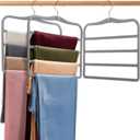 Velvet Pants Hangers 2-Pack, Space Saving Multi-Tier Closet Organizers for Jeans Trousers Skirts Scarves, Heavy Duty Non-Slip Vertical Storage for College Dorm & Apartment Essentials, Grey