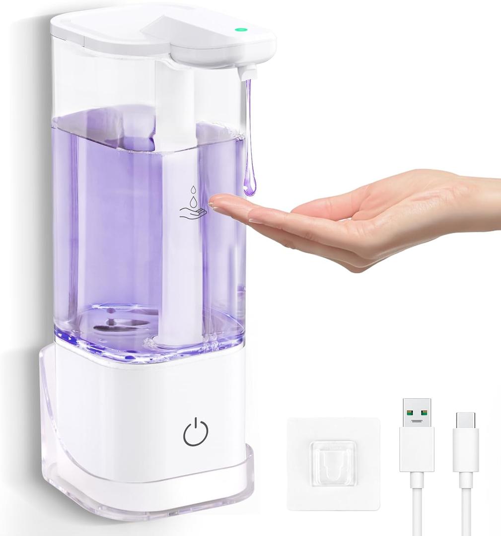 Automatic Hand Soap Dispenser Touchless: 550ml Wall Mount 3 Gear Adjustable Liquid soap Dispenser- Free Touch Electric Soap Dispenser Rechargeable with Sensor for Kitchen (White-update)