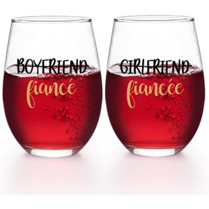 Futtumy Fiance and Fiancee Wine Glass 17Oz, Engagement Gifts for Couples, Engagement Gift, Gifts for Newly Engaged Couples, Engaged Gift for Boyfriend Girlfriend Him Her Bride Bride to Be