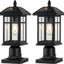 Brilvibera Solar Post Lights 2 Packs, Waterproof Post Lantern with Pier Mount Base, Aluminum Post Lamp Warm White Bulb Included for Yard Garden Pillar Pole Pathway