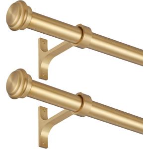 2 Pack Curtain Rods 28 to 48 Inches,1 Inch Curtain rods for Windows, Hanging Curtain Rod & Wall Mount with Brackets Heavy Duty Rod,End Cap Single Rod, Brushed Gold