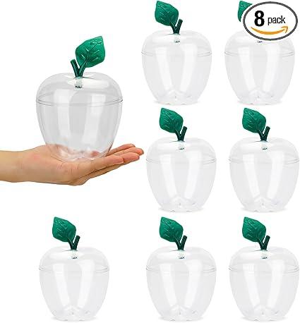 HANZE Large Clear Apple Container, Apple Shaped Candy Toy Filling Containers Jar, Back To School Teacher Appreciation Gift, Wedding Party Ornaments Christmas Decorations Supplies Favors - 8 Pack