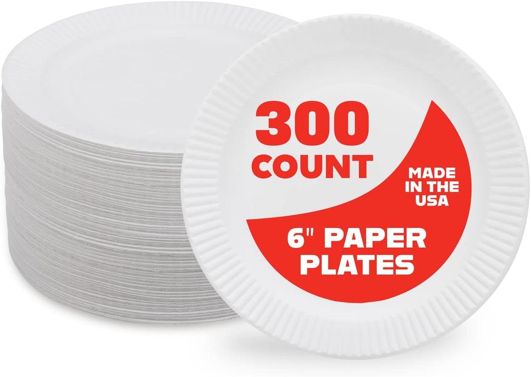 Hygloss Products Paper Plates - Uncoated White Plate - Use for Foodware, Events, Activities, Crafts Projects and More - Environmentally Friendly - Recyclable and Disposable - 6-Inches - 300 Pack