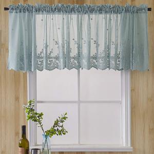 vctops Lace Sheer Kitchen Cafe Curtain Valance Floral Embroidered Rod Pocket Short Curtain for Small Window 1 Piece (51" x 16", Blue)