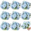Lyrow 8 Pcs Peony Artificial Flowers Fake Silk Hydrangea Bouquet Elegant Peony Flowers for Wedding Decoration Faux Realistic Floral for Home Party Table Centerpieces Arrangement (Blue)