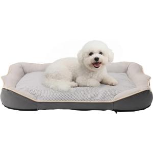 Orthopedic Crate Dog Bed - Waterproof PU Dual-Surface Pet Bed, Comfort Dogs Couch Sofa with Washable Removable Cover, Small Size for Dogs & Crate Use,24.8''