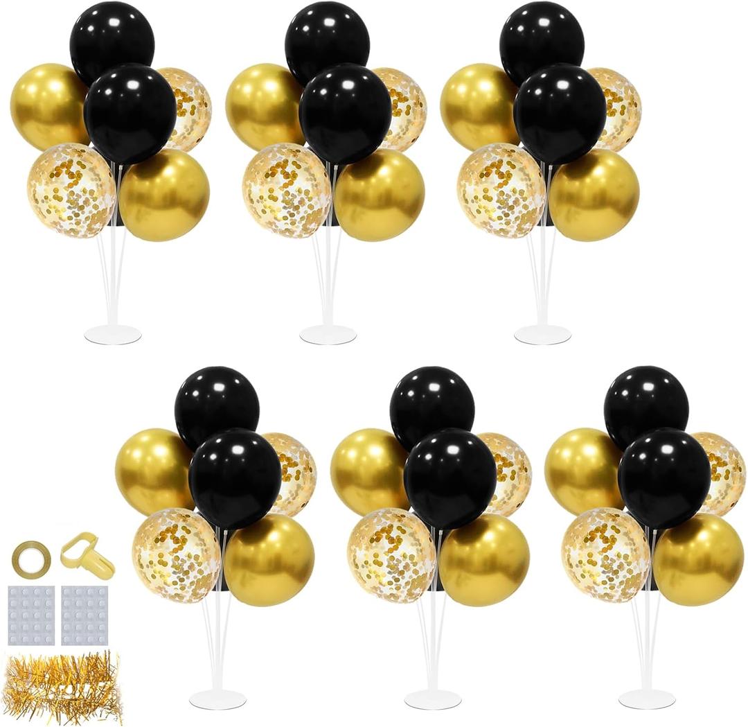 6 Set Balloon Stand with Balloons, Black and Gold Party Decorations, Birthday Graduation Retirement Father's Day Halloween New Years Decorations 2026