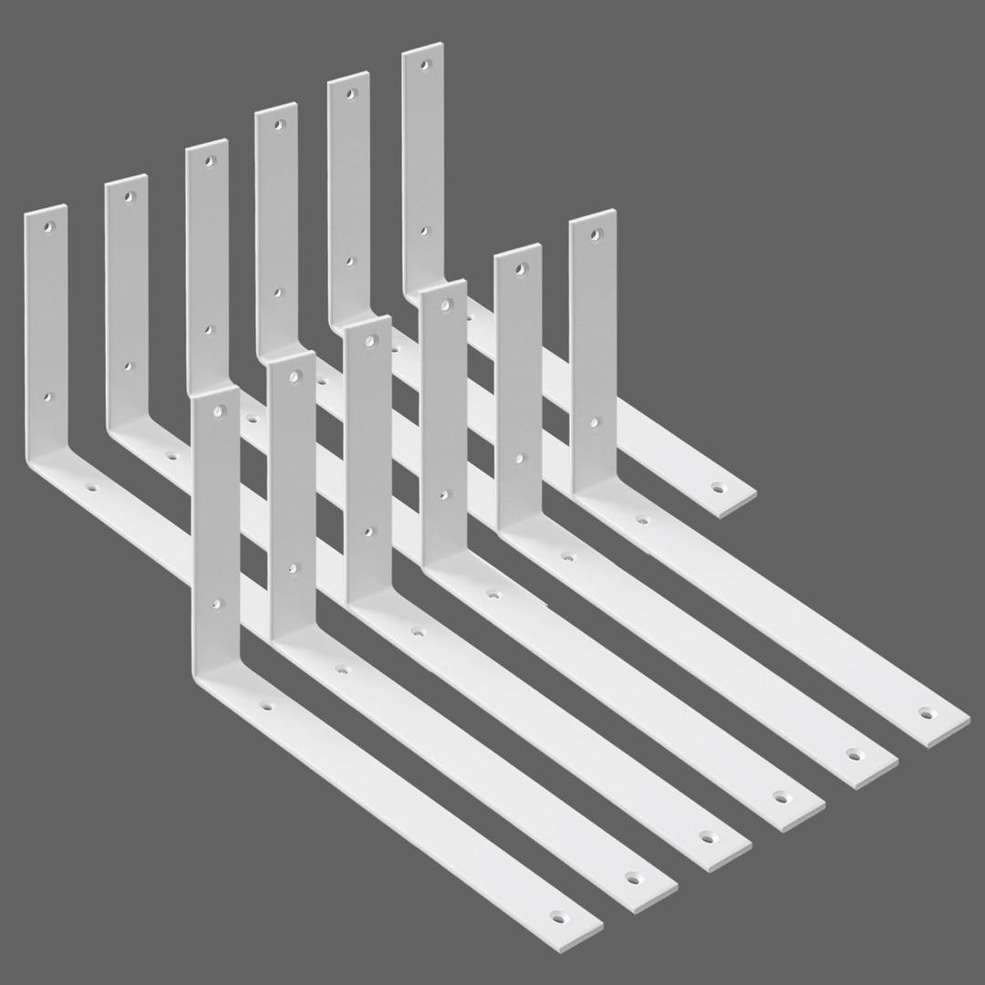 Shelf Brackets Heavy Duty 12 Inch White L Brackets for Shelves 12 Pack 5mm Thick Wall Mounting Floating Metal Iron Shelf Support for Wood with Screw