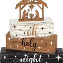 Geelin 4 Pieces Christmas Nativity Scene Table Decorations Xmas Wooden Silent Night Block Signs Holy Night Tabletop Centerpieces Farmhouse Tiered Tray Decor for Home Table Kitchen Shelf