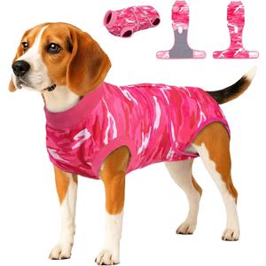 PetWarm Dog Recovery Suit, Anti-Licking Pet Surgical Recovery Onesies Suit Surgery Suit for Dogs, Professional Pet Recovery Shirt Dog Abdominal Wounds Bandages, Camouflage Pattern, Pink, L
