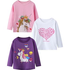 Toddler Girl Long Sleeve T-Shirts Kids Cotton Fall Top Crewneck Clothes 2-7 Years