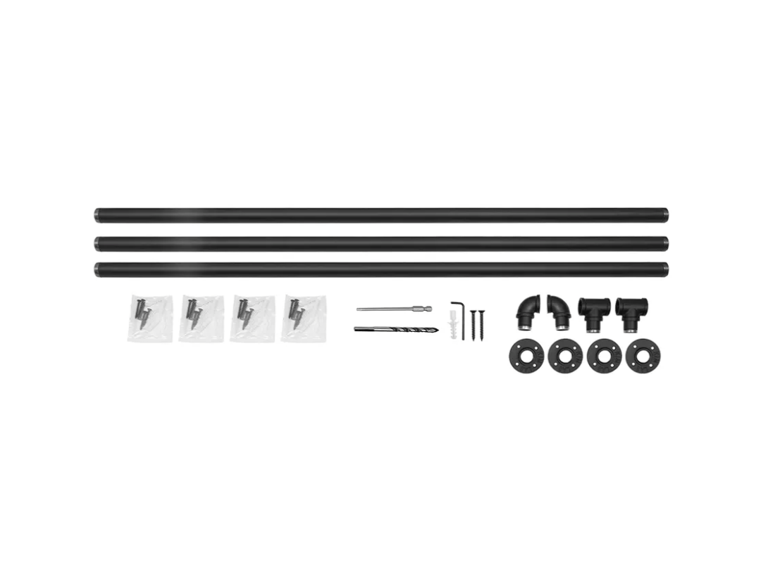 12FT Pipe Handrail, 3 Section Stair Handrail, Staircase Handrail, Galvanized Industrial Pipe Railing, Indoor Pipe Stair Railing, Round Corner, Wall Mount, for Garage, Basement, Porch Steps