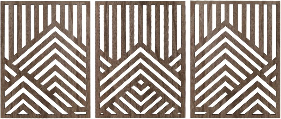 3PCS Wood Mountain Wall Art, Modern Wooden Panel Mountain Wall Decor, Decorative Forest Nature Abstract Line Minimalist Wall Art for Living Room Bedroom Farmhouse, 16.5x 12.5in (Dark brown)