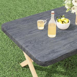 misaya Rectangle Vinyl Tablecloth, Fitted Table Cover, 100% Waterproof, Elastic Edge, Flannel Backing, Table Cloth Fit 6 Foot Folding Tables for Picnic, Camping, Outdoor (Wood Grey, 30x72 inch)