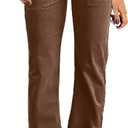 Flamingals Women's Wide Leg Pants for Women Mid Waist Dress Flare Straight Leg Corduroy Pants Work 31" Inseam Trouser (Brown, XL)