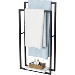 KES Standing Towel Racks for Bathroom with Heavy Marble Base, 38" H Towel Rack Stand for Bathroom 2-Tier, Blanket Rack for Bathroom Floor, Matte Black, BTH501-BK
