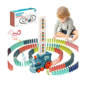 Domino Train Toy Set for Kids, Automatic Dominoes Blocks Building and Stacking Toys Creative Kids Games Early Education Christmas Birthday Gift Boys Girls Age 3 4 5 6 7 8 Year Old (Cyan)
