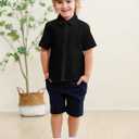 Haloumoning Toddler Baby Boys Dress Shirts Kids Short Sleeve Button Down Shirt School Uniform Summer Casual Tops 5-6Y (Black)