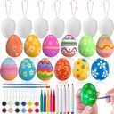 Max Fun 50 Pcs White Blank Easter Eggs Ornaments Bulk Decoration for Craft Hanging Plastic Artificial Eggs with Rope DIY Painting Decorating Basket Fillers Gift Easter Party Favors