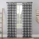 No. 918 Blair Farmhouse Plaid Semi-Sheer Tab Top Curtain Panel, 52" x 63", Charcoal/Ecru Off-White