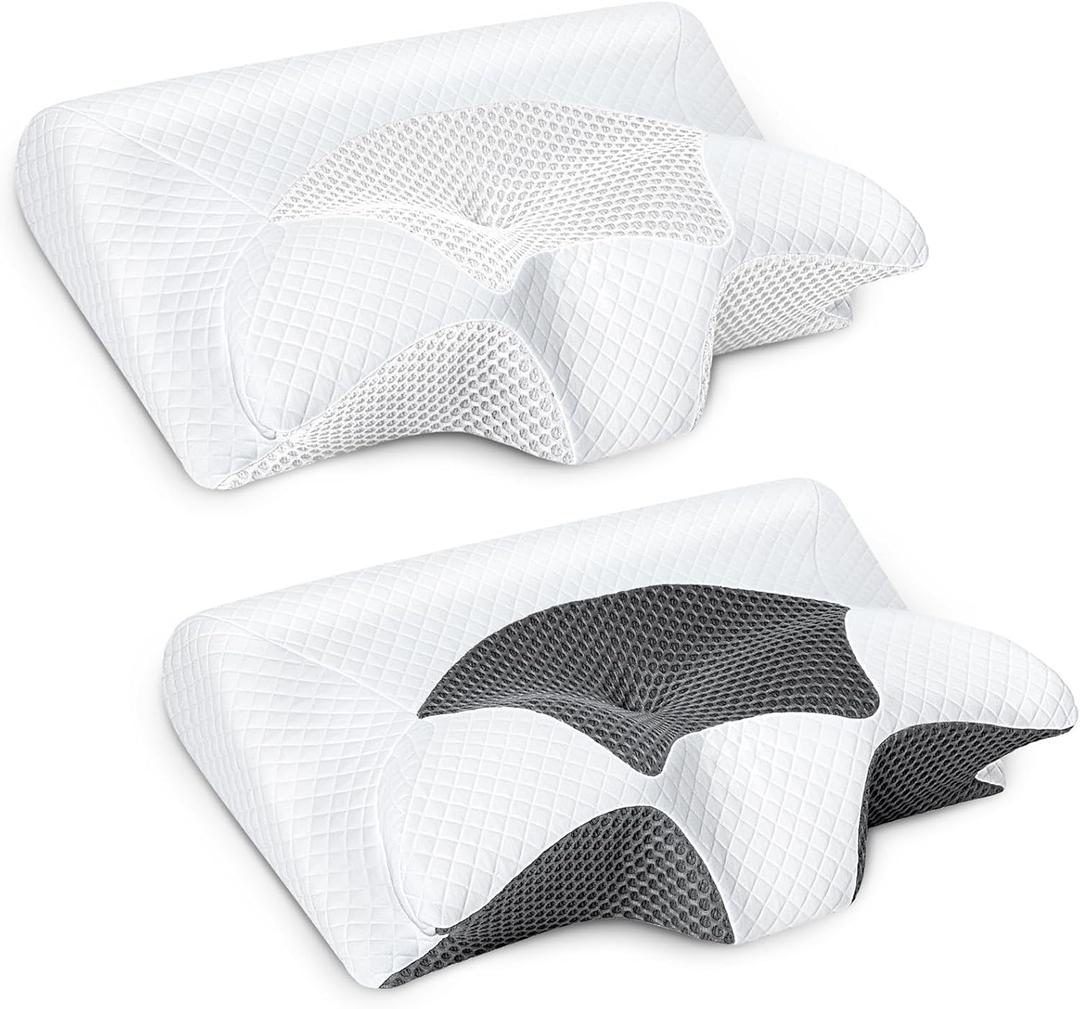SAHEYER Cervical Neck Pillow, Memory Foam Pillow for Neck Pain Relief and Snoring, Ergonomic Pillow for Side Sleeper, 2 in 1 Orthopedic Pillow for Back and Stomach Sleeper