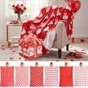 6 Pack Valentine's Day Throws Blanket in Bulk Romantic Love Heart Shaped Flannel Blankets Pink Red Warm Lightweight Throw Soft Fluffy Plush Quilt for Living Room Couch Dorm, 50 x 60 Inch