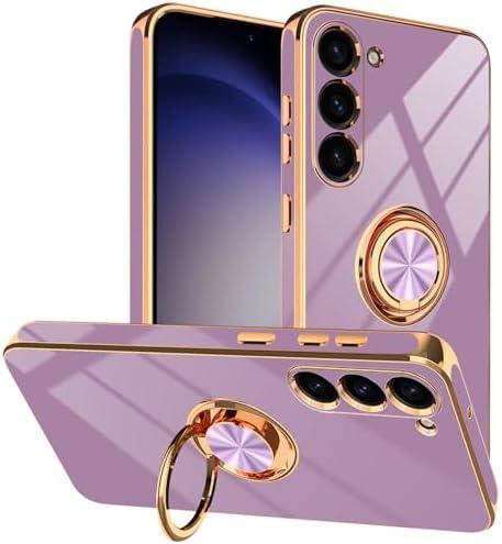 Tnarru Designed for Samsung Galaxy S23 Plus Case with Ring Stand, Support Magnetic Car Mount Rotating Finger Holder Soft TPU Cover Plating Edge Slim Phone Case for Galaxy S23+ Plus Purple