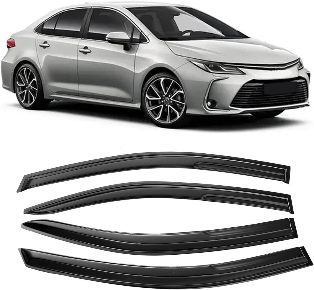 Tape-On Dark Tinted Side Window Visor Deflectors Vent Rain Guards Designed for Toyota Corolla Sedan 2019 2020 2021 2022 20234pcs