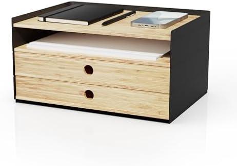 Prosumer's Choice 3-Tier Bamboo Desk Organizer with 2 Drawers - Wood Paper Tray for Clean Desktop Setup - Compact Office Storage Solution - Stylish Desktop Organizer, 12.5" L x 8.8" W x 1.6" H