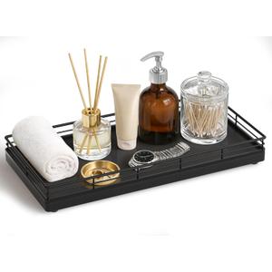 Bathroom Vanity Tray  12" x 6" Oak Decorative Wooden Tray for Toilet Tank Organizer, Wood Tray for Bathroom Countertop, Soap, Perfume Storage Vanity Dresser Decor for Bathroom Essentials Black
