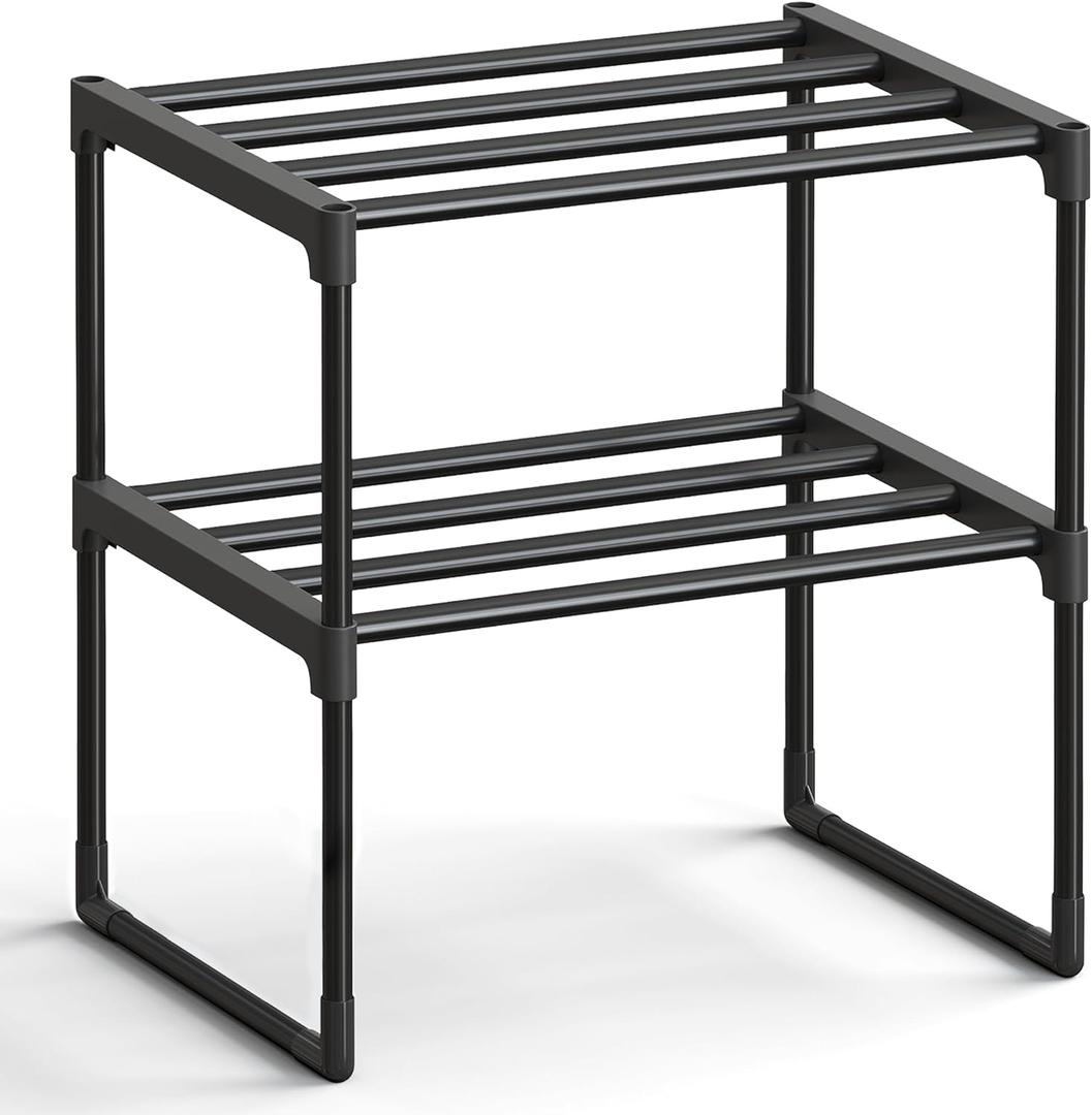 SONGMICS Shoe Rack, 2-Tier Shoe Organizer, Metal Storage Shelf, Upright or Upside Down, for 3-6 Pairs, Stackable, for Entryway, 11.8 x 16.7 x 14.8 Inches, Black ULSA002B01