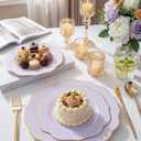 bUCLA 180PCS Purple Plastic Plates - Disposable Purple with Gold Rim, Include 30 Each (Dinner & Salad) Plates, 30 Knives, 30 Forks, 30 Spoons, 30Cups for Party, Shower & Birthday