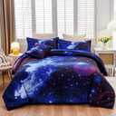 A Nice Night Galaxy 6Pcs Bedding Sets Outer Space Comforter Bed in a Bag 3D Printed Quilt,for Children Boy Girl Teen Kids,Full 6Pcs (Blue)