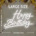 Large White Happy Birthday Neon Sign, 12V Birthday Neon Signs for Wall Decor, Happy Birthday LED Sign for Birthday Party Decoration(22.4 x 14.3 inches), Large-Plug
