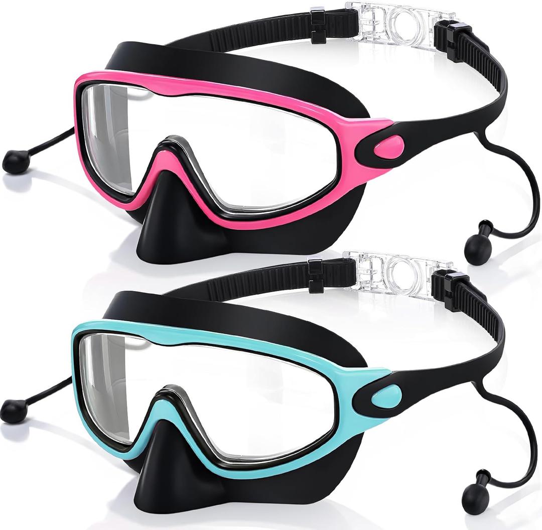 Kids Swim Goggles with Nose Cover Swimming Mask with Ear Plugs UV No Leaking Anti Fog Pool Goggles for Boy Girl 4-10
