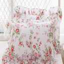 Rose Floral Square Pillow Shams with Ruffles Euro Shams Pillow Covers 18x18 inches 2-Pack, Vintage Cotton Farmhouse French Country Pillowcases Zipper Clousure(Shabby Rose, 18x18)
